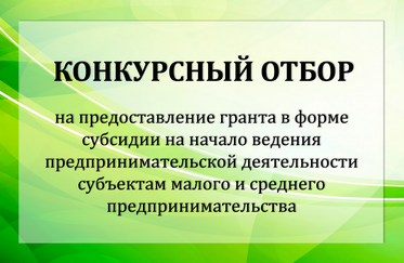 Конкурсный отбор на предоставление  гранта в форме субсидии на начало ведения предпринимательской деятельности субъектам малого и среднего предпринимательства 